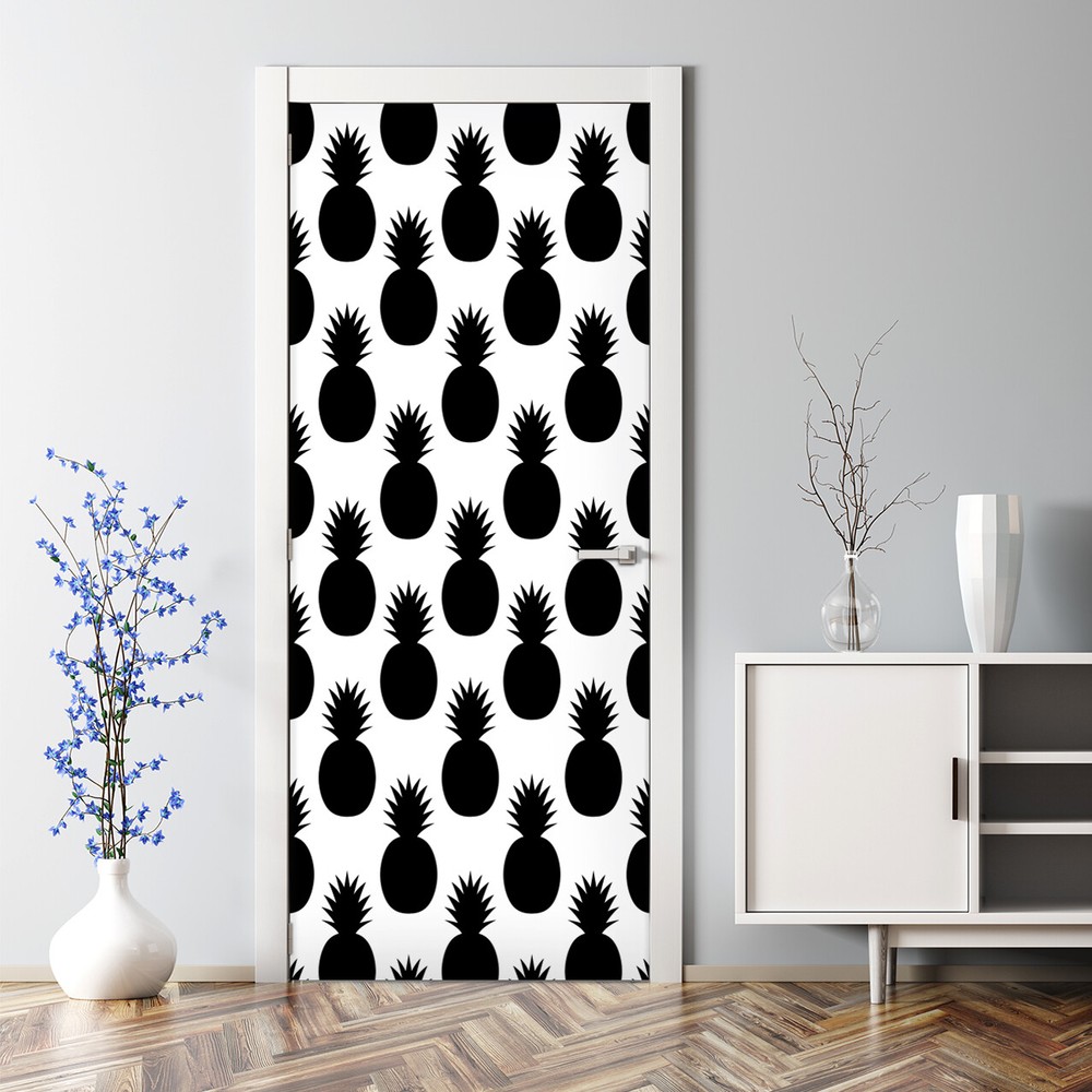 Pineapple Bubble-Free Black Door Decal Sticker for Home Decor  
