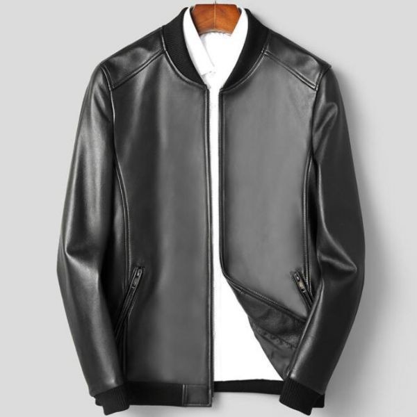 Genuine Lamb Leather Jacket for Men – Stylish Casual Stadium Jumper