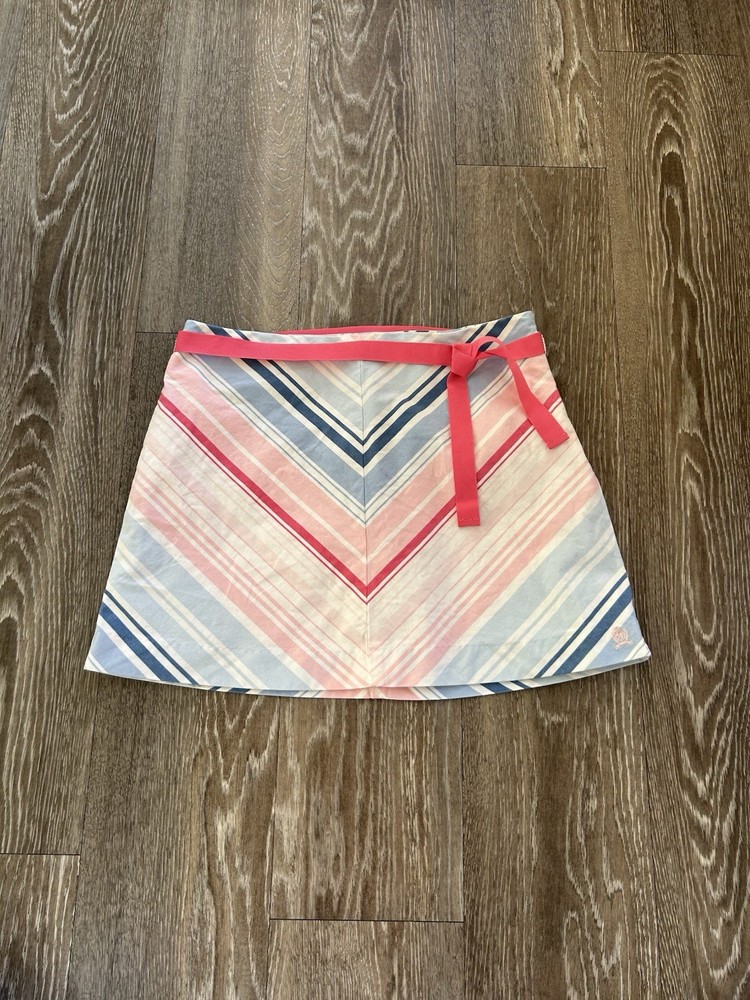 VTG Tommy Hilfiger Blue Pink Striped Belted Mini Skirt 2002 Y2K Preppy Soft Girl