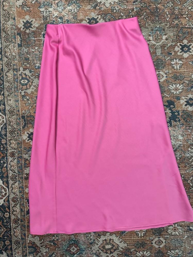 Womens A new Day Bright Pink Silky Satin midi slip Skirt Size Small