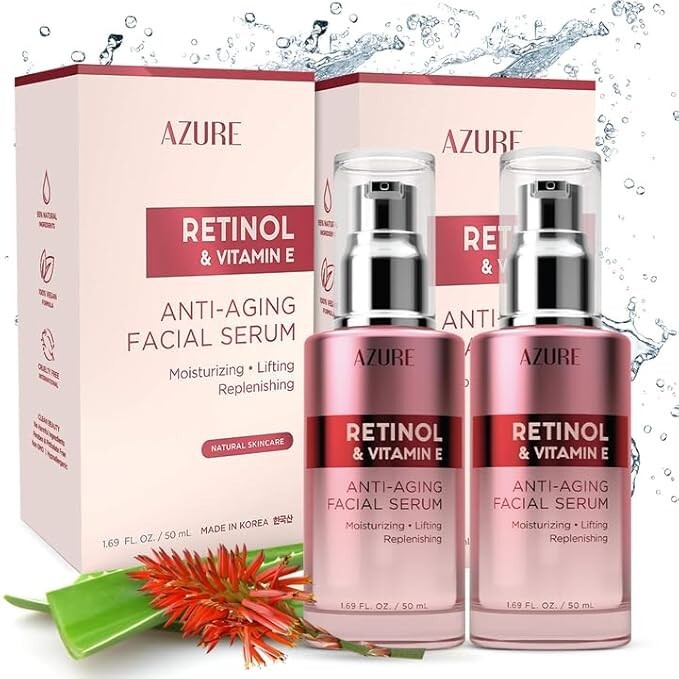 AZURE Retinol Vitamin E Anti-Aging Serum 2 Pack for Youthful Skin