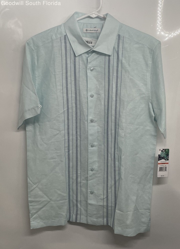Cubavera Mens Blue Striped Short Sleeve Collared Button-Up Shirt Size S W/ Tags