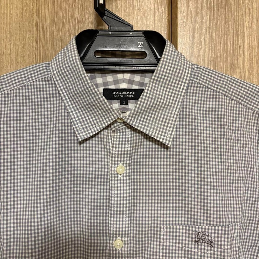 Burberry black label Gingham Check Shirt Short sleeve Logo Men Size 2/S-M Used