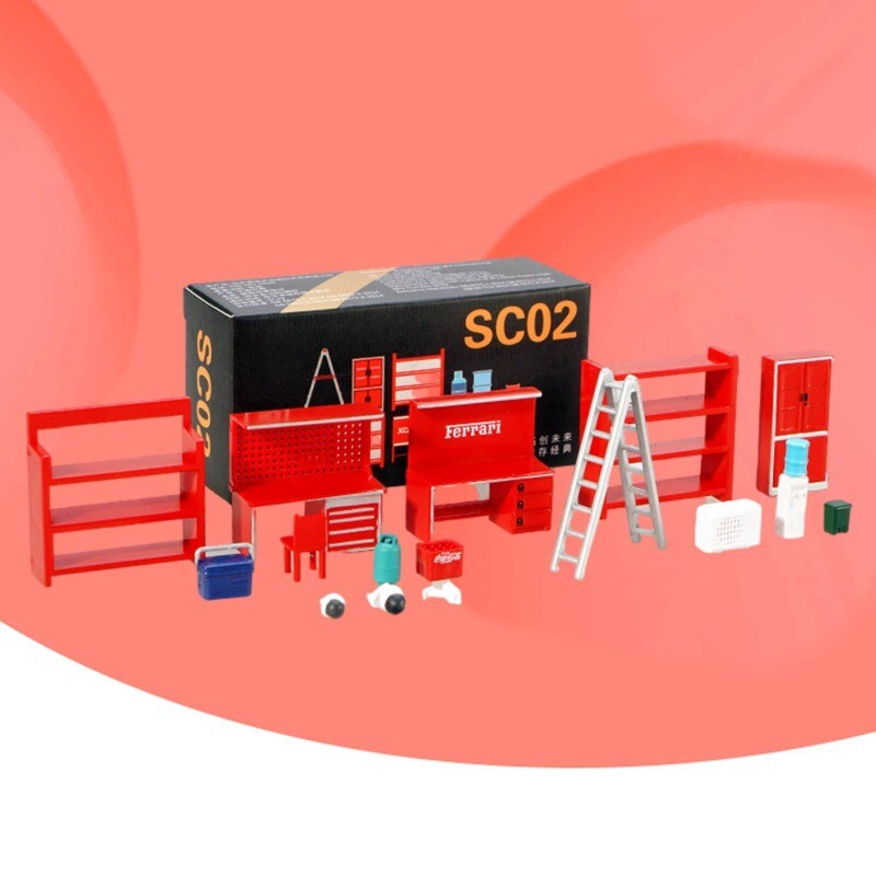 US 1/64 Diorama Model Car Garage Maintenance Tools Display Scenery Model Set Toy