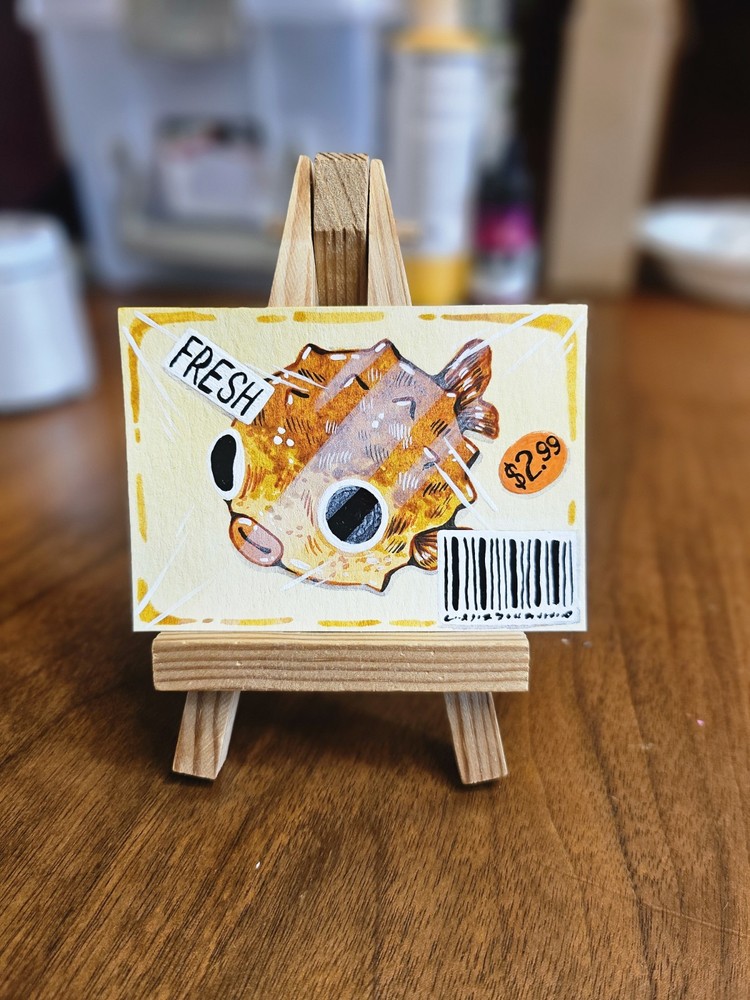 ACEO Original Fresh Fish Puffer Water Animal Ocean Grocery Store Art by kateydew