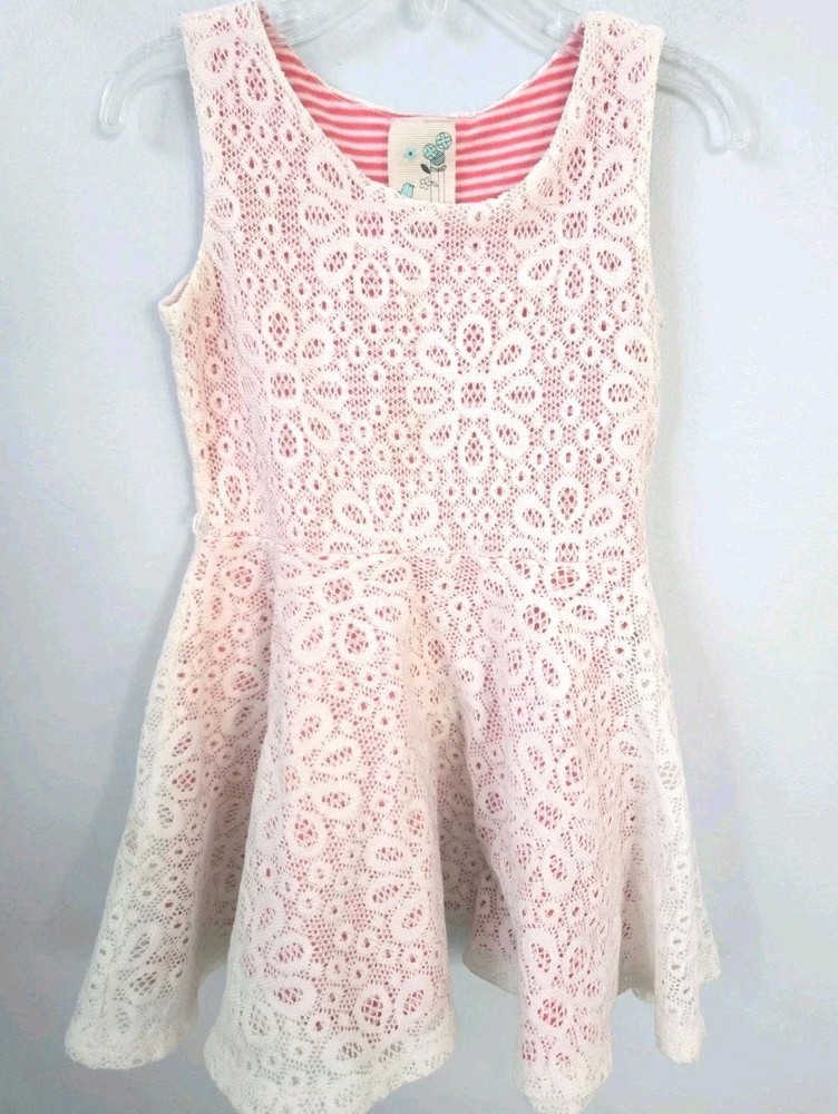 Lily Bleu Girls Size 4 Pink White Lace Dress Sleeveless Floral Overlay Twirl...