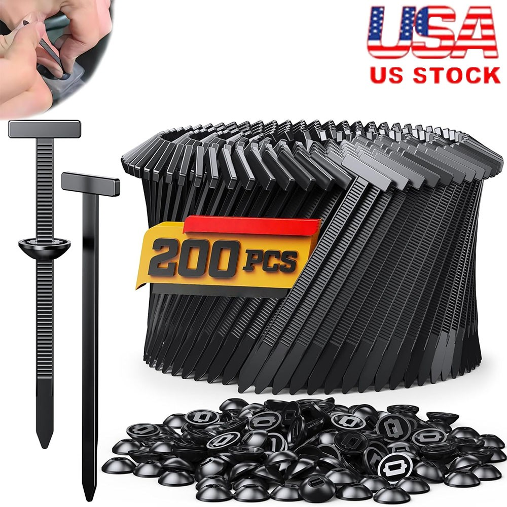 200 Pcs Nylon Universal Cable Tie Buckle for Car, T Style Automotive Zipper Clip