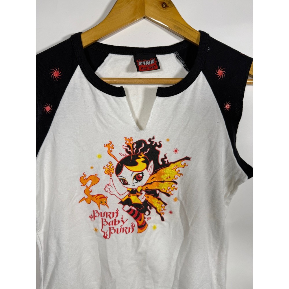 Fine for Hot Topic Vintage Y2K Burn Baby Burn Fairy Tank Top White Black Large