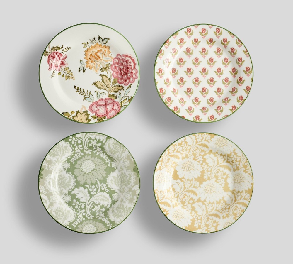 Kravet Jardin Stoneware Appetizer Plates - Mixed Set of 4 Multi