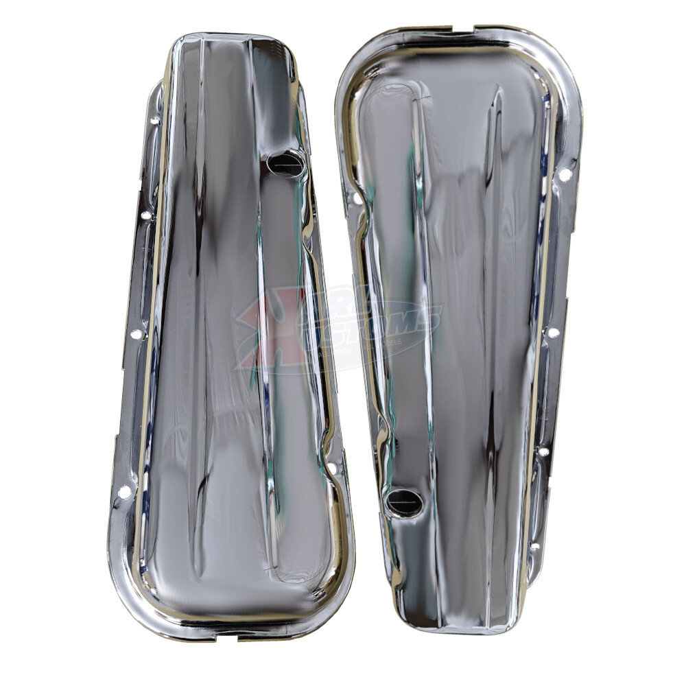 Chevy BBC 1965-00 396-502 Chrome Steel Short Valve Covers 2 5/8in Tall Baffled