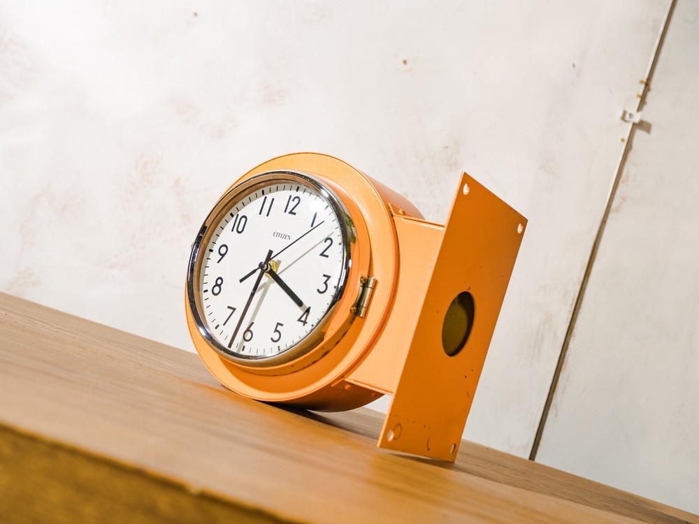 Citizen Double Sided Vintage Wall Clock Orange, Salvaged from Submarine Vintage