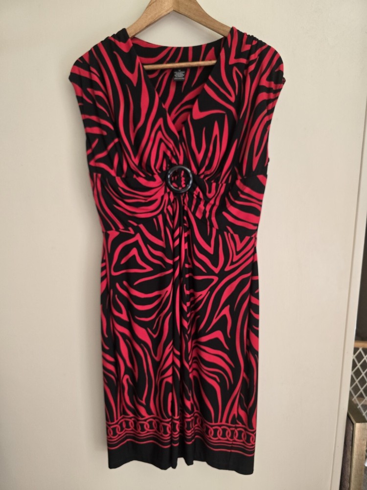 Women's Glamour Size 14 Black/Red Midi A-line Sleeveless Animal Print Dress