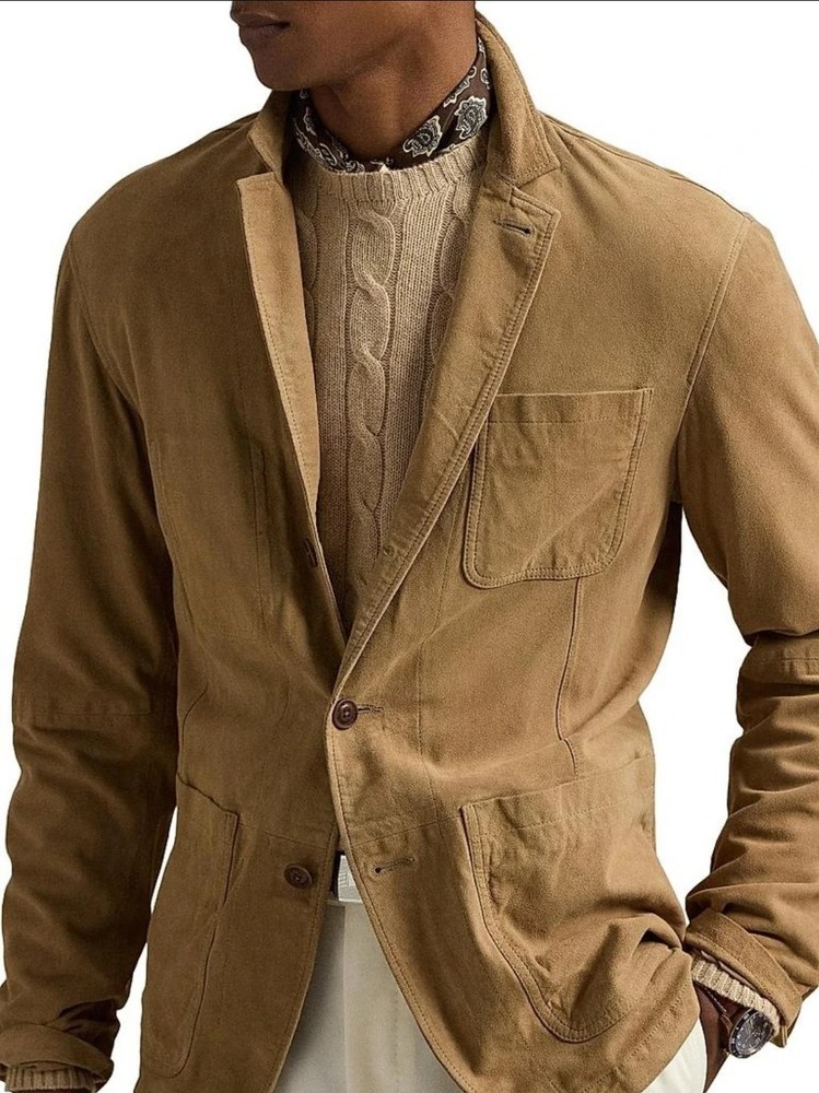 $998 Polo Ralph Lauren Men's Suede Jacket Khaki Size S
