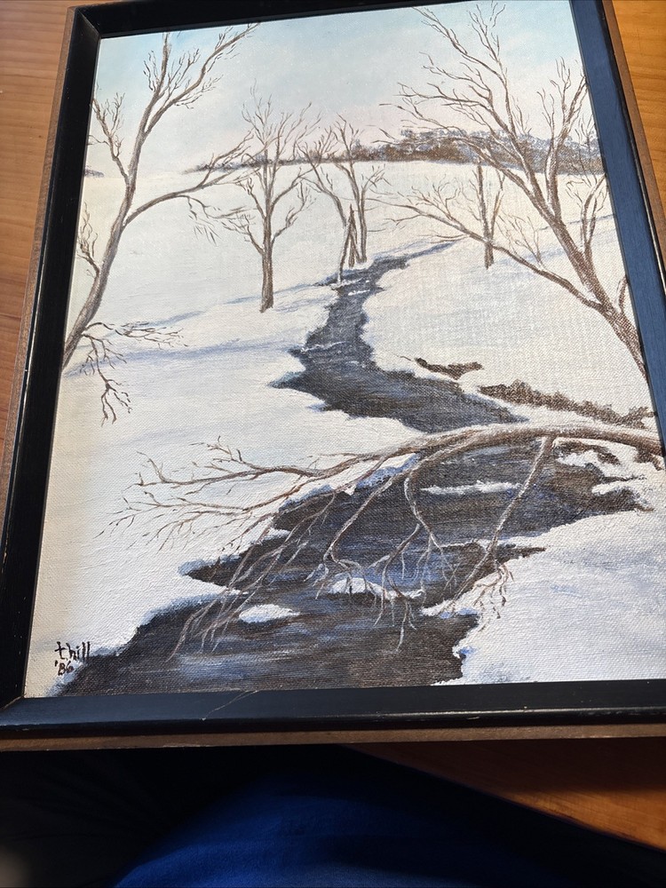 Thelma Hill Acrylic Painting On Board Winter Scene 1986