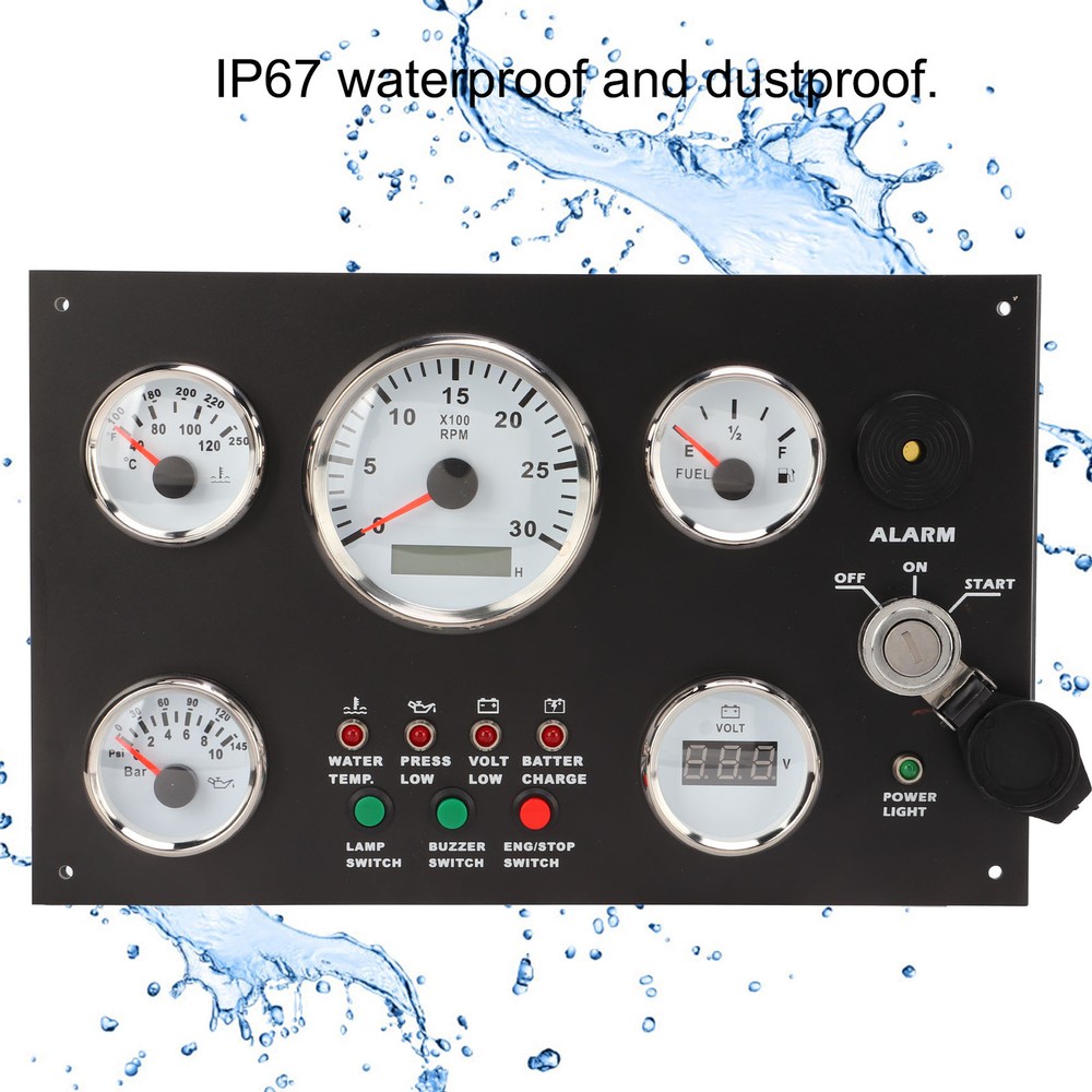 12V Digital Dashboard Panel with RPM Oil Pressure Water Temp Gauge  