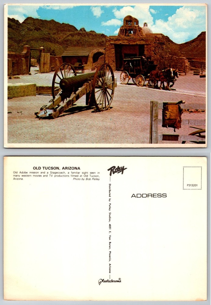 Old Tucson Arizona Stagecoach Western Movie Set Bob Petley Plastichrome Postcard