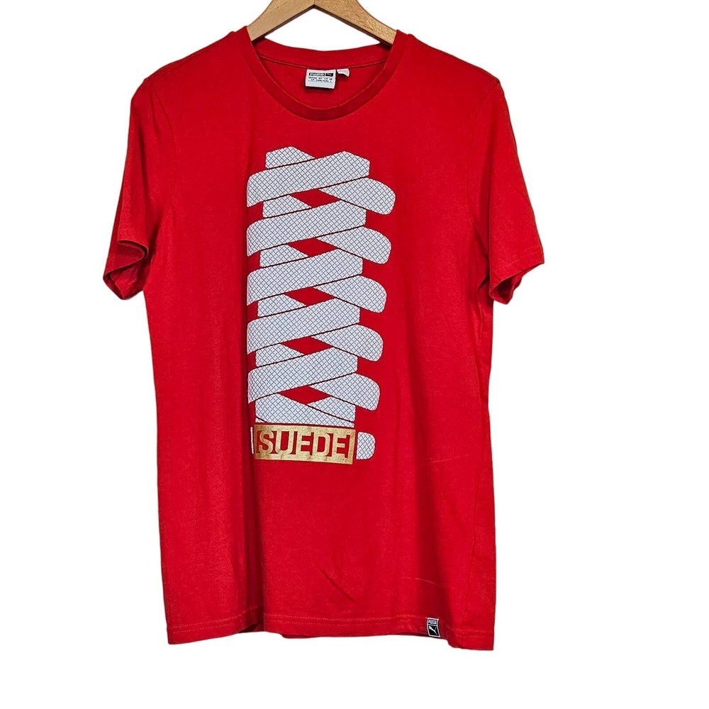 Puma Suede Red Short Sleeve T-Shirt Men's Small Top
