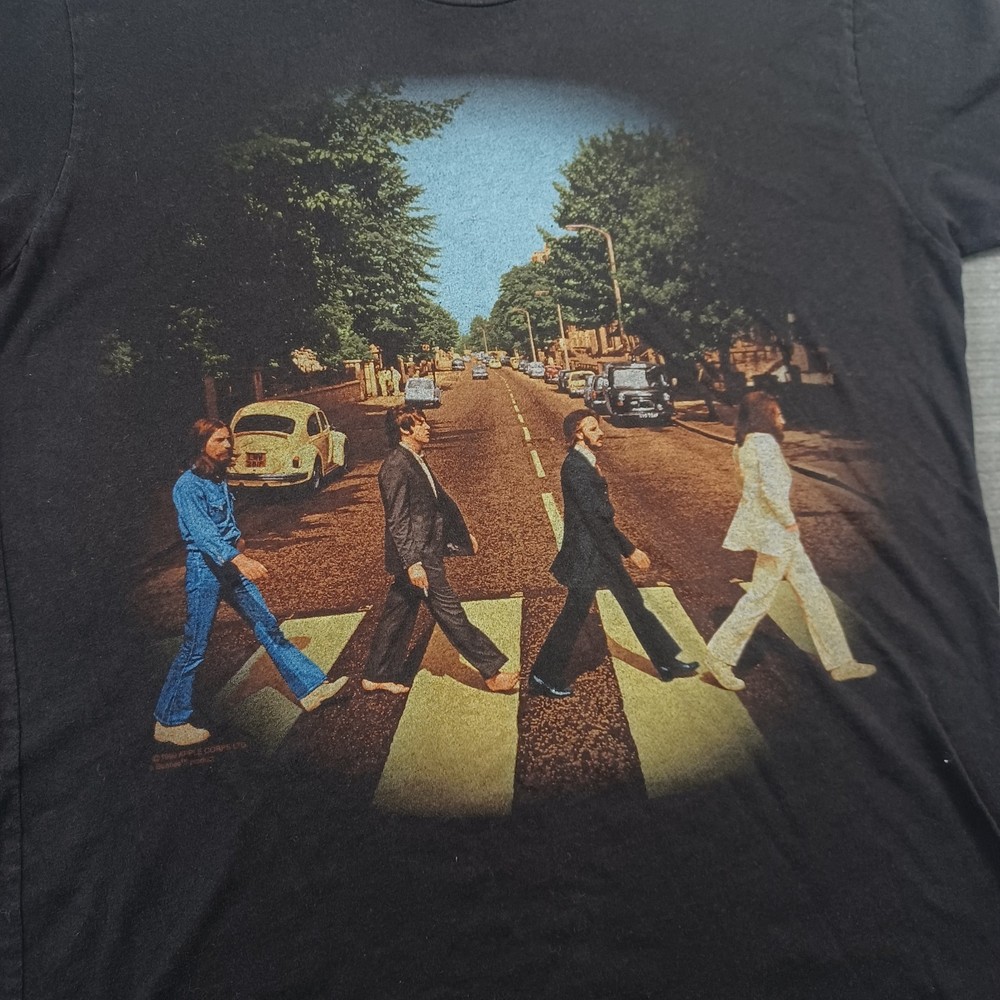 Vintage Beatles Abbey Road T Shirt Men Size Large Black Fade Double Sided 1999