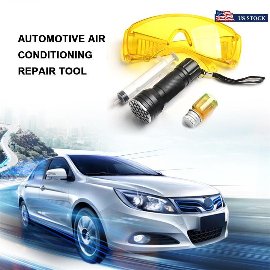 Air Conditionin AC System Leak Test Detector Kit LED UV Flashlight Leak Glasses-image