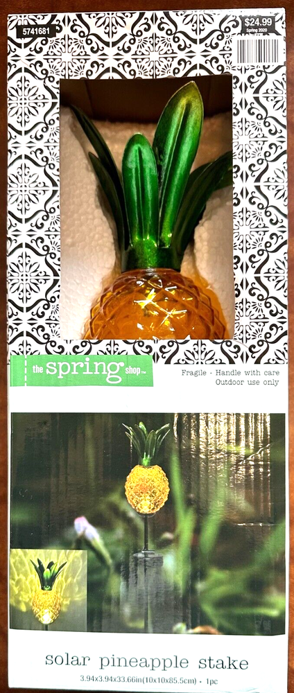NEW HTF Solar Pineapple Stake Rechargeable Battery Included Charges During Day