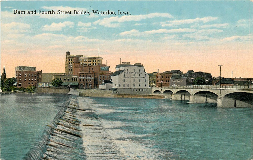 IA, Waterloo, Iowa, Dam and Fourth Street Bridge, Tichnor No. A-52281