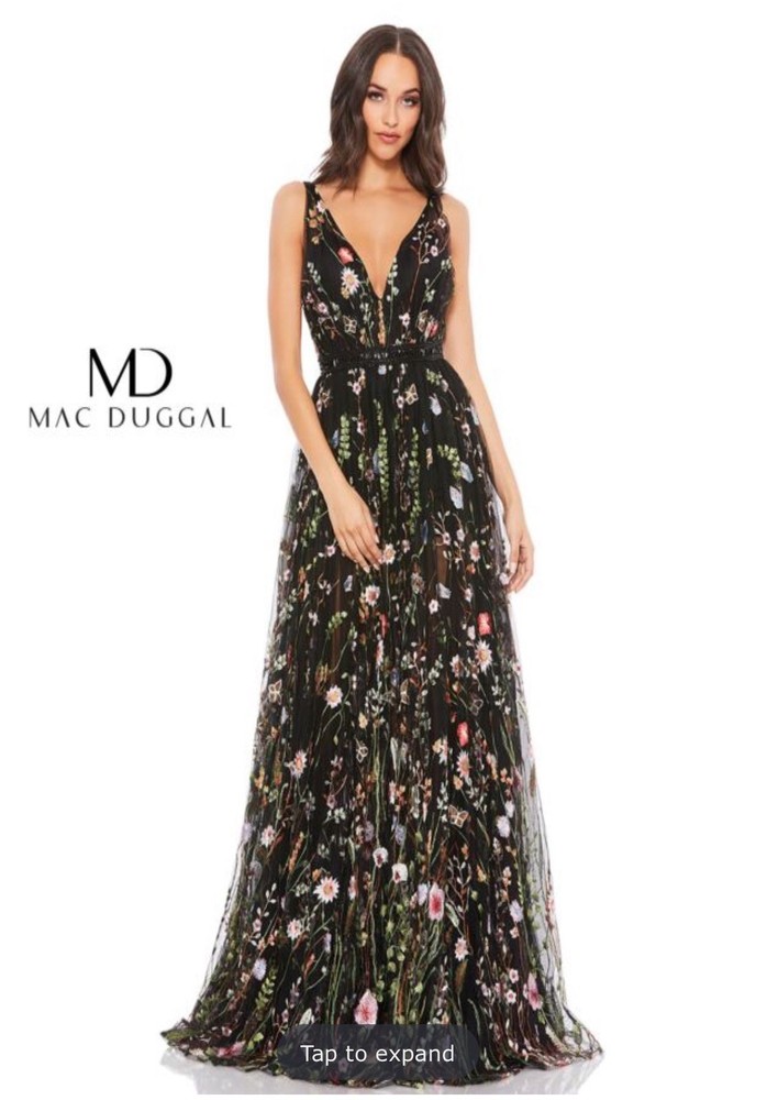Mac Duggal70132 Floral Embroidered Sleeveless A Line Gown S1922 Size 12 Dress