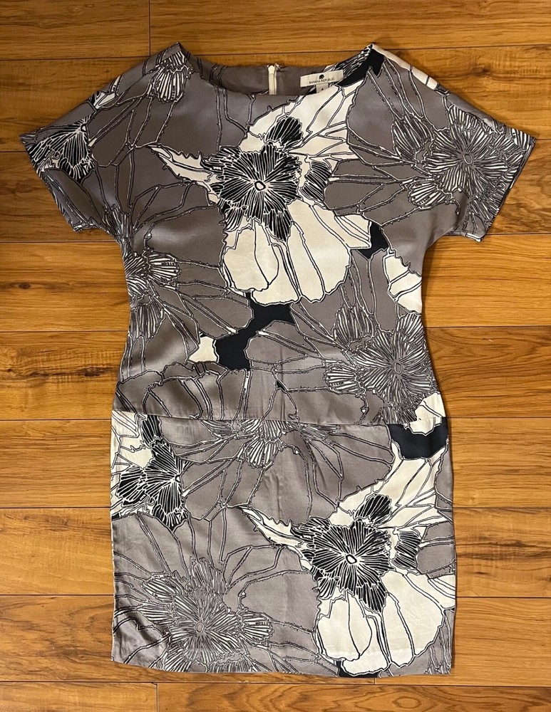 Banana Republic Women’s Dress Silk Gray Black White Floral Size 4