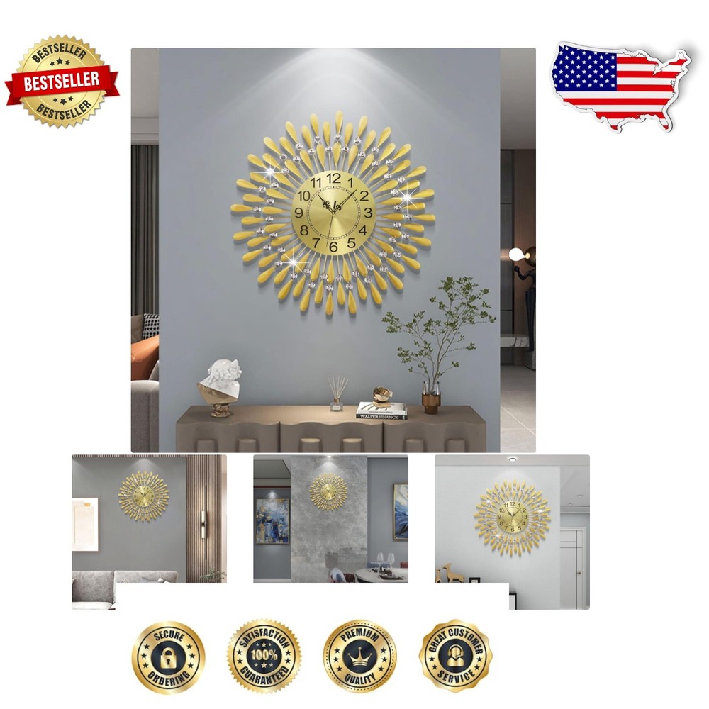 Large Silent Metal Wall Clock (23.6”): Modern Art for Living Room Elegance