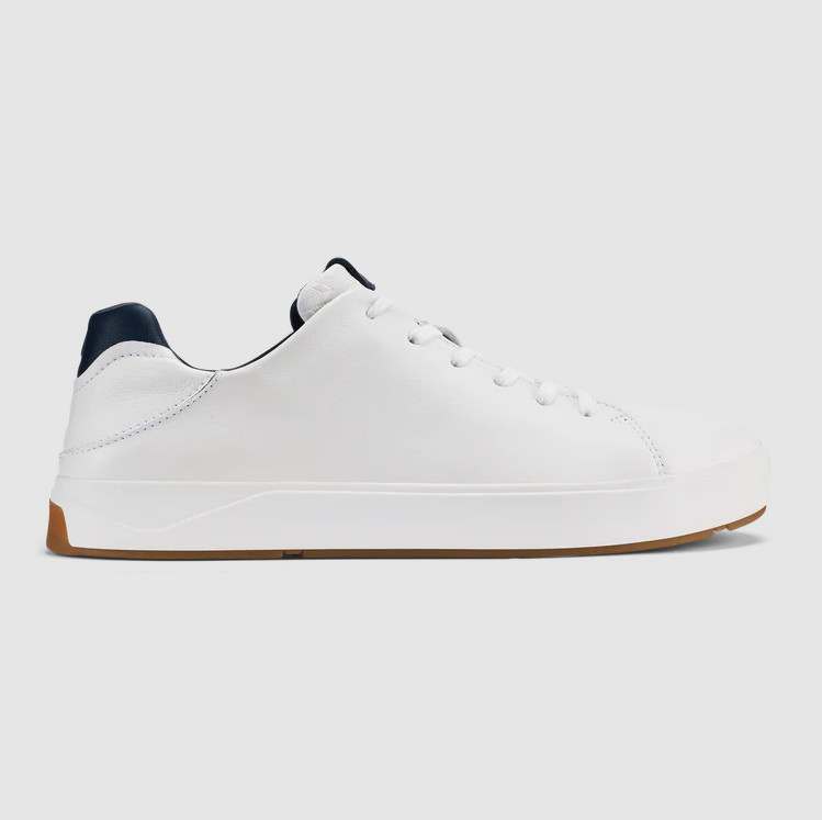New OluKai Laeahi Li'ili Men's Leather Sneakers Bright White/Trench Blue