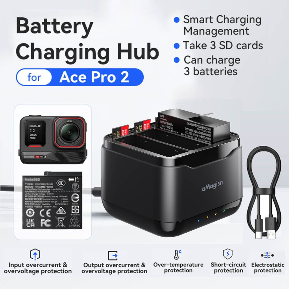 3 Channel Fast Battery Charge Hub For Insta360 Ace Pro 2 Battery Charger Station-image