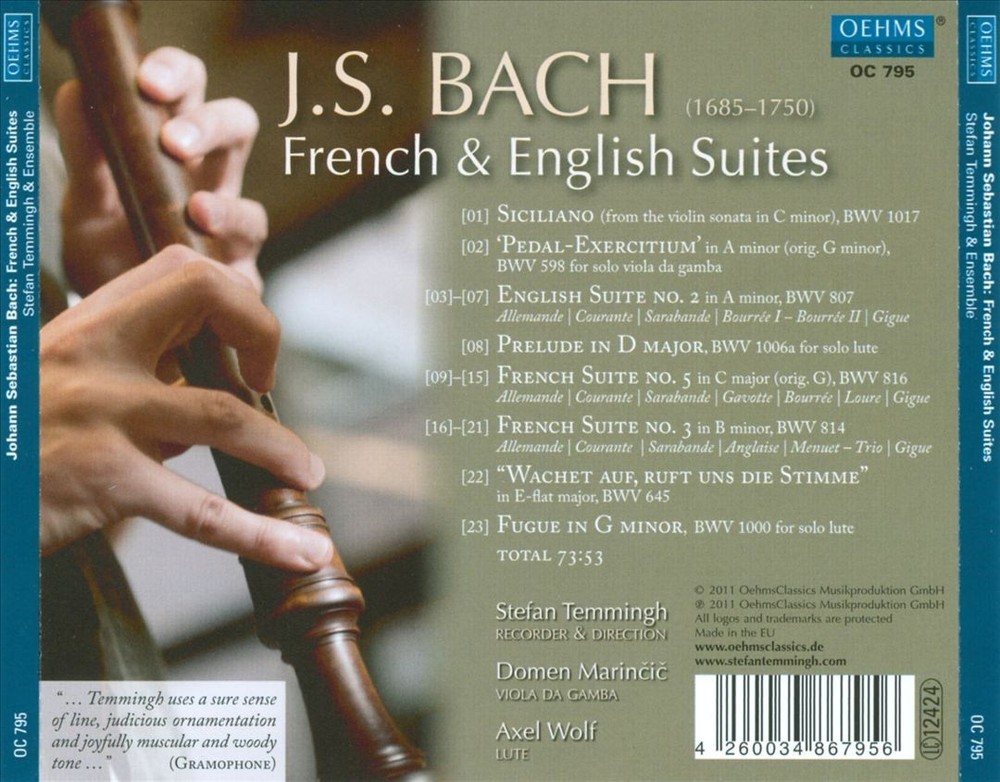 Stefan Temmingh/Domen Marincic/Axel Wolf J.s. Bach: French & English Suites New