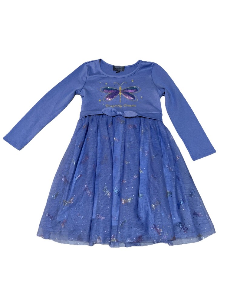 Berkley Jensen Girls Purple Dragonfly Dress Size 6 Glitter Tulle Party