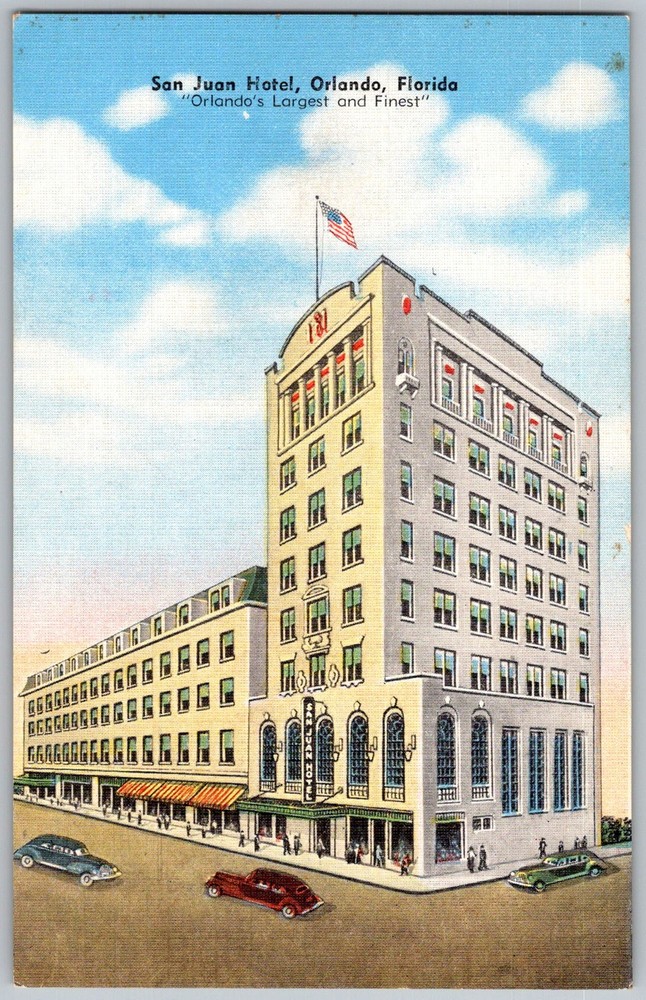 Vtg Linen Postcard San Juan Hotel Orlando, FL 1940s
