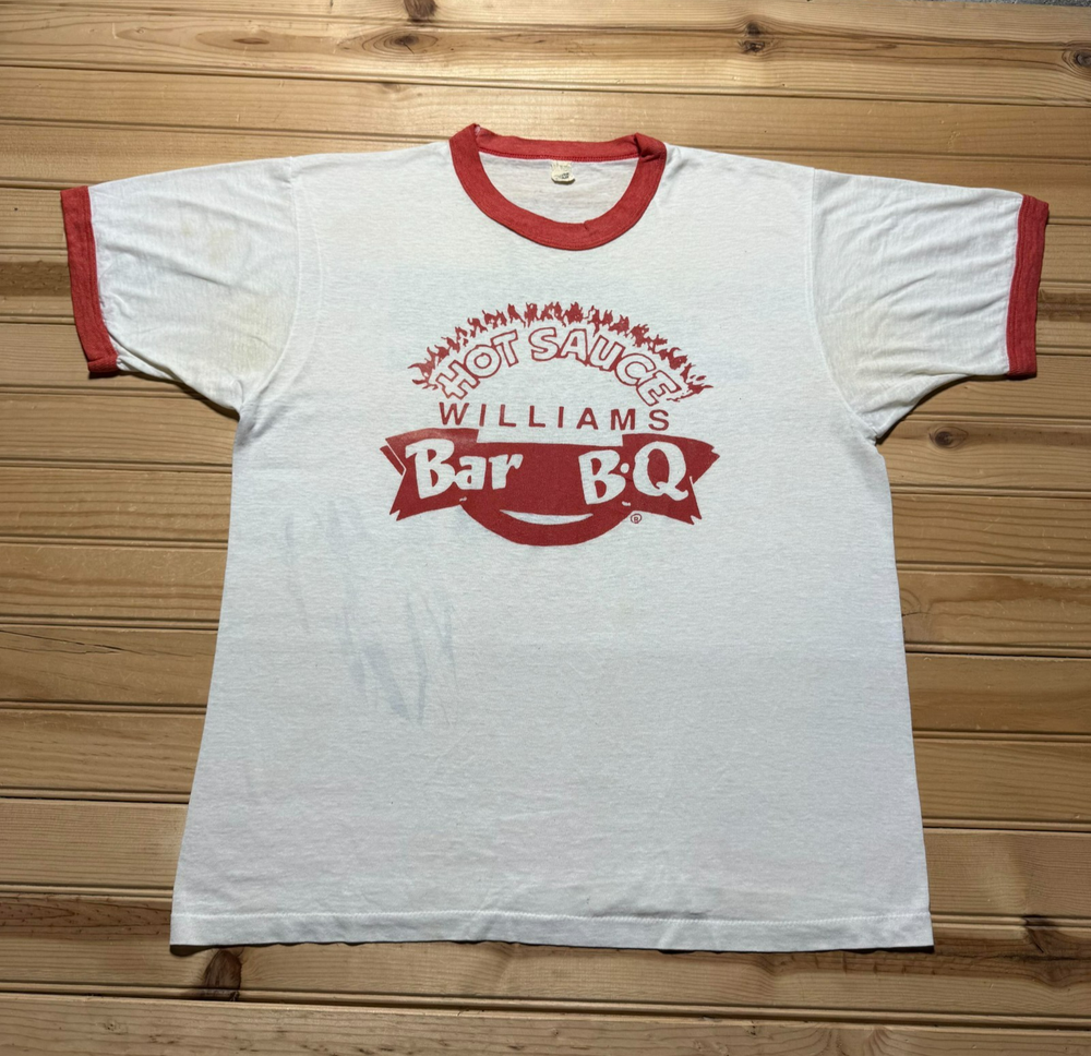 Vintage 70s 80s Hot Sauce Williams Bar BBQ Restaurant Souvenir Shirt USA Large