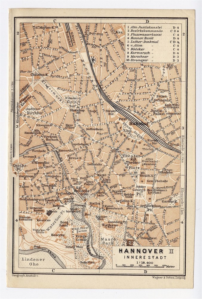 1904 Antique Map Of Hanover Hannover City Lower Saxony Niedersachsen Germany