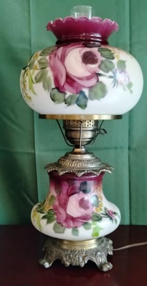 Antique Green Rose Floral Gone With The Wind Globe Lamp 22