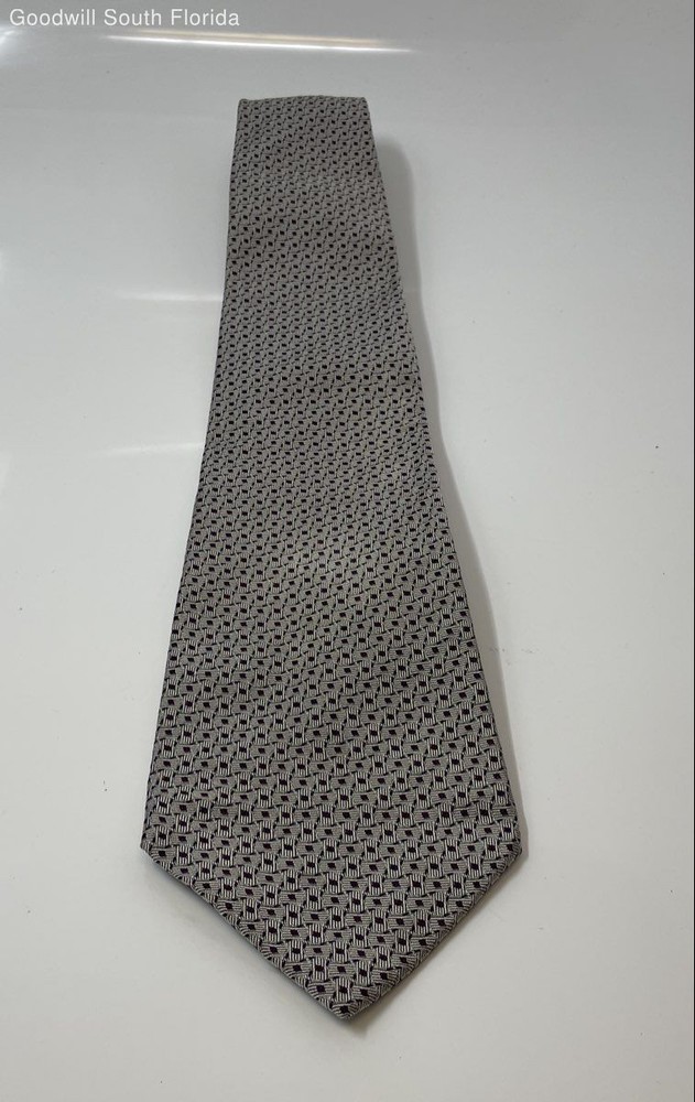 Polo By Ralph Lauren Mens Gray Printed Bar Track Adjustable Pointed Tie