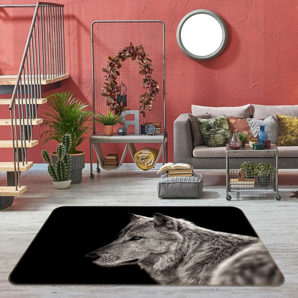 3D Dark Gray Wolf Fluffy Non-Slip Rug Mat Elegant Photo Carpet O741