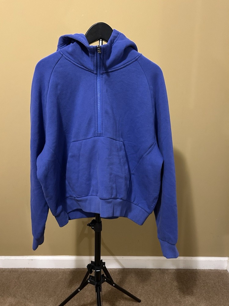 Athleta Easy Fleece 1/2 Zip Hoodie Sweatshirt, Purple, size large