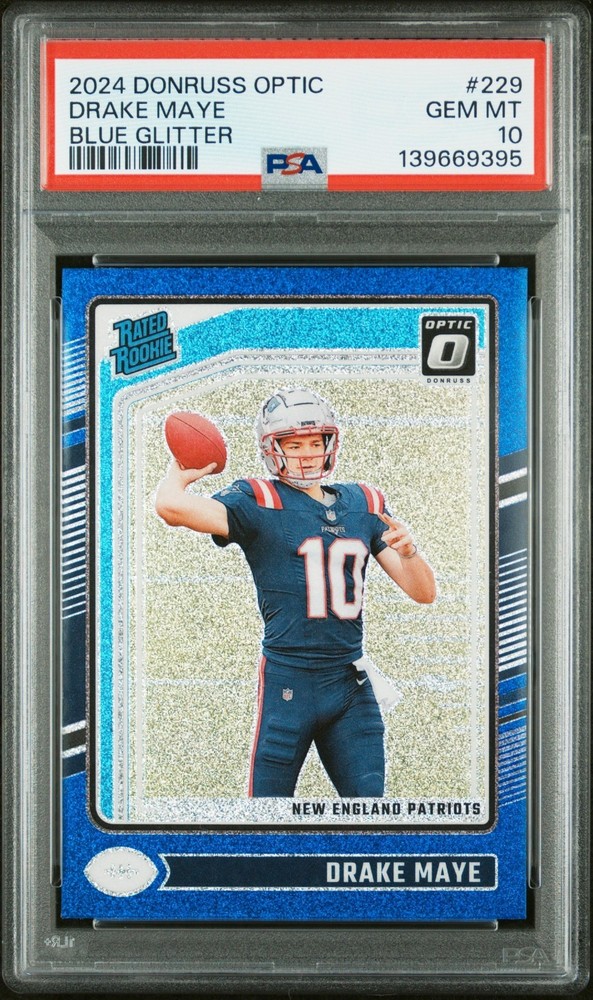 2024 Panini Donruss Optic - Rated Rookie Drake Maye #229 Blue Glitter Prizm (RC)