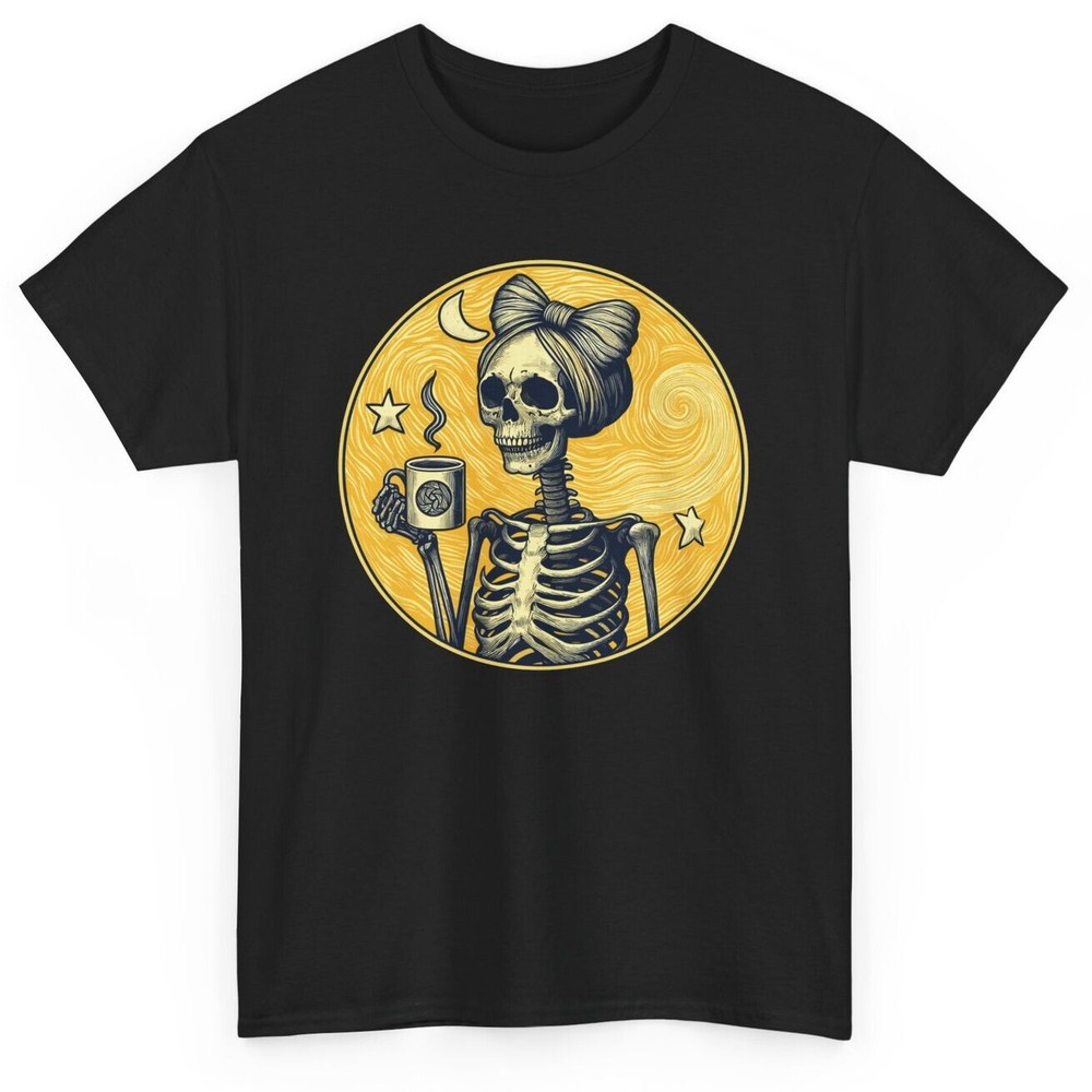 Artistic Skeleton Coffee T-shirt - Coffee Lovers Skull Graphic Tee