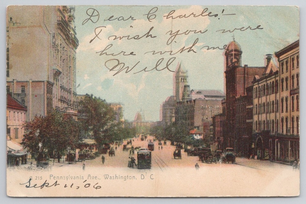 1906 Washington DC Pennsylvania Ave Streetcar Rotograph Postcard