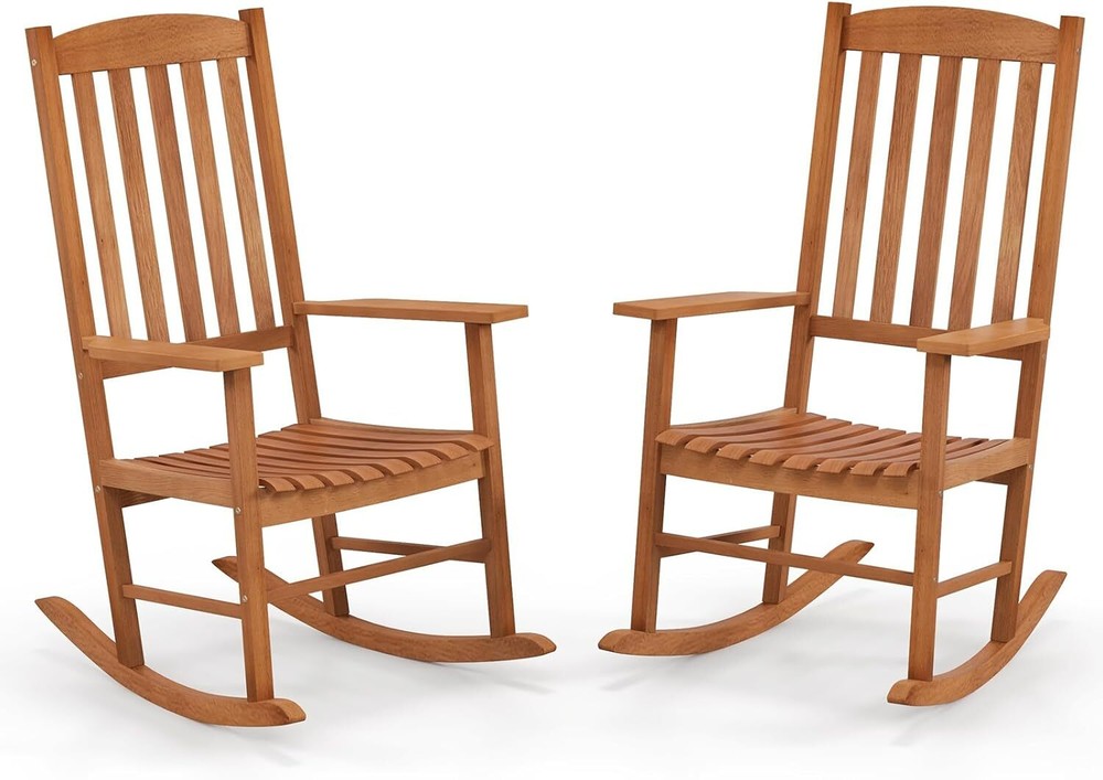 Eucalyptus Wood Patio Rocking Chair with 400 lb Weight Capacity