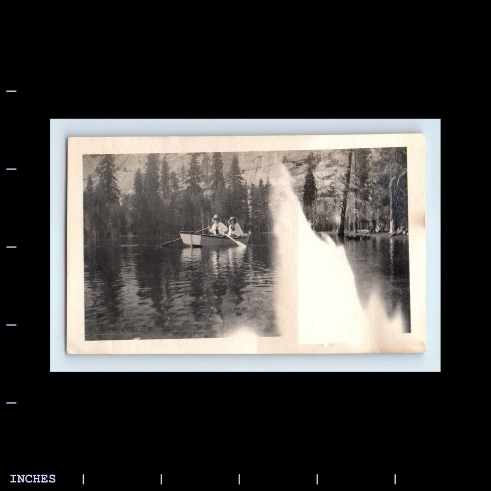 Old Vintage Photo WOMEN IN ROWBOAT LAKE ABSTRACT GHOST LIGHT SURREAL