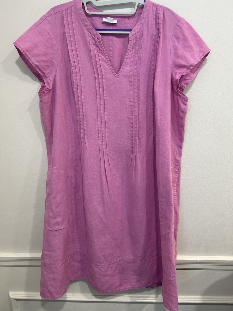J Jill Love Linen Camellia Short Sleeve Dress Pink Sz L  Coastal Boho