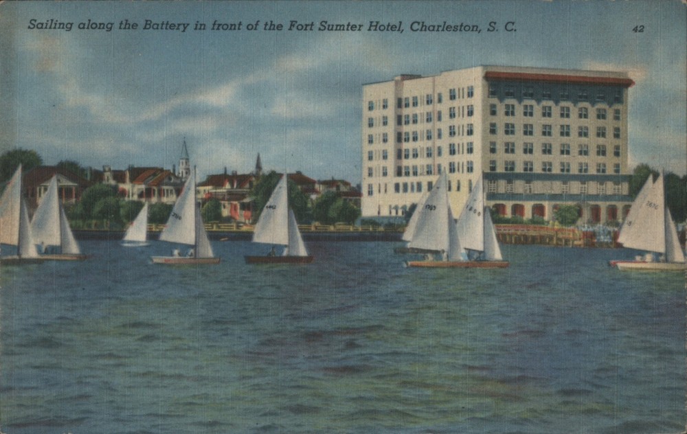 Charleston, South Carolina SC Sailing along the Battery, Fort Sumter Hotel