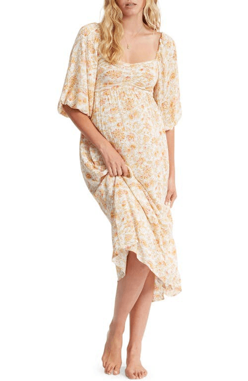 Billabong Juniors' Swept Away Printed MIDI Dress - White/Multi Size M