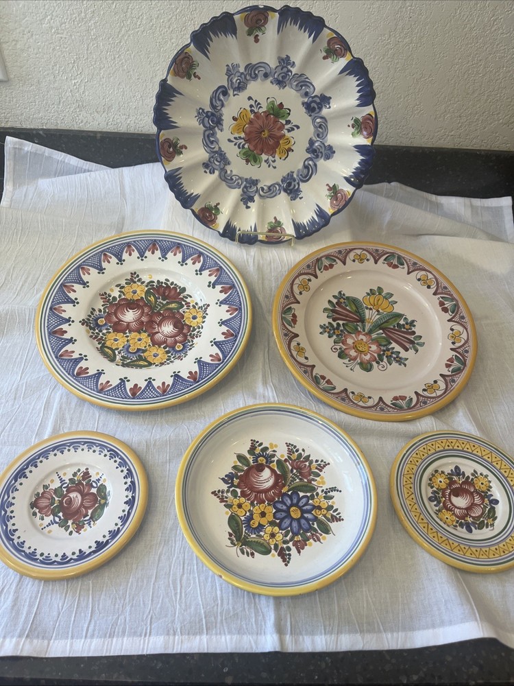 Vintage Vestal Alcobaca Assorted Plates Multi Floral Pierced - Lot of 6