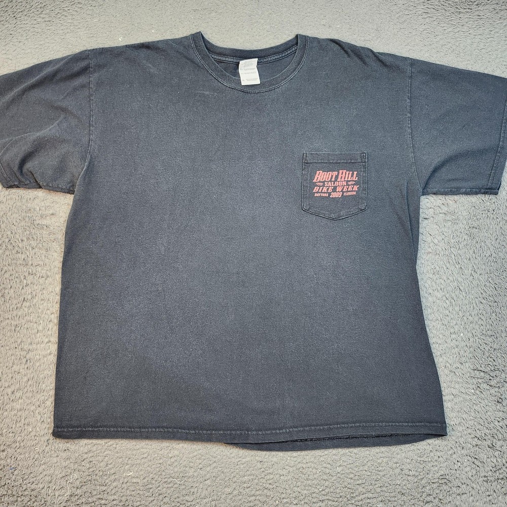Boot Hill Saloon Shirt Mens XL Black Graphic Pocket Biker Bike Week Daytona 2009