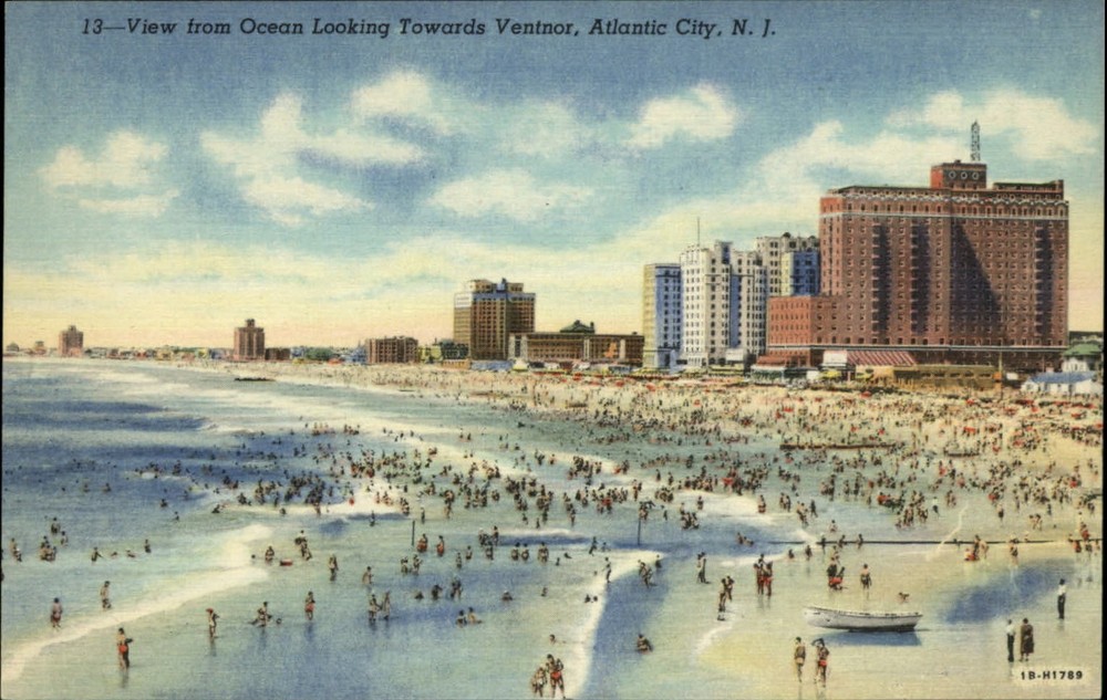 Ventnor Hotel Atlantic City New Jersey ~ ocean view ~ 1940s linen postcard